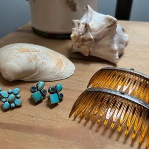 turquoise earrings and hair combs